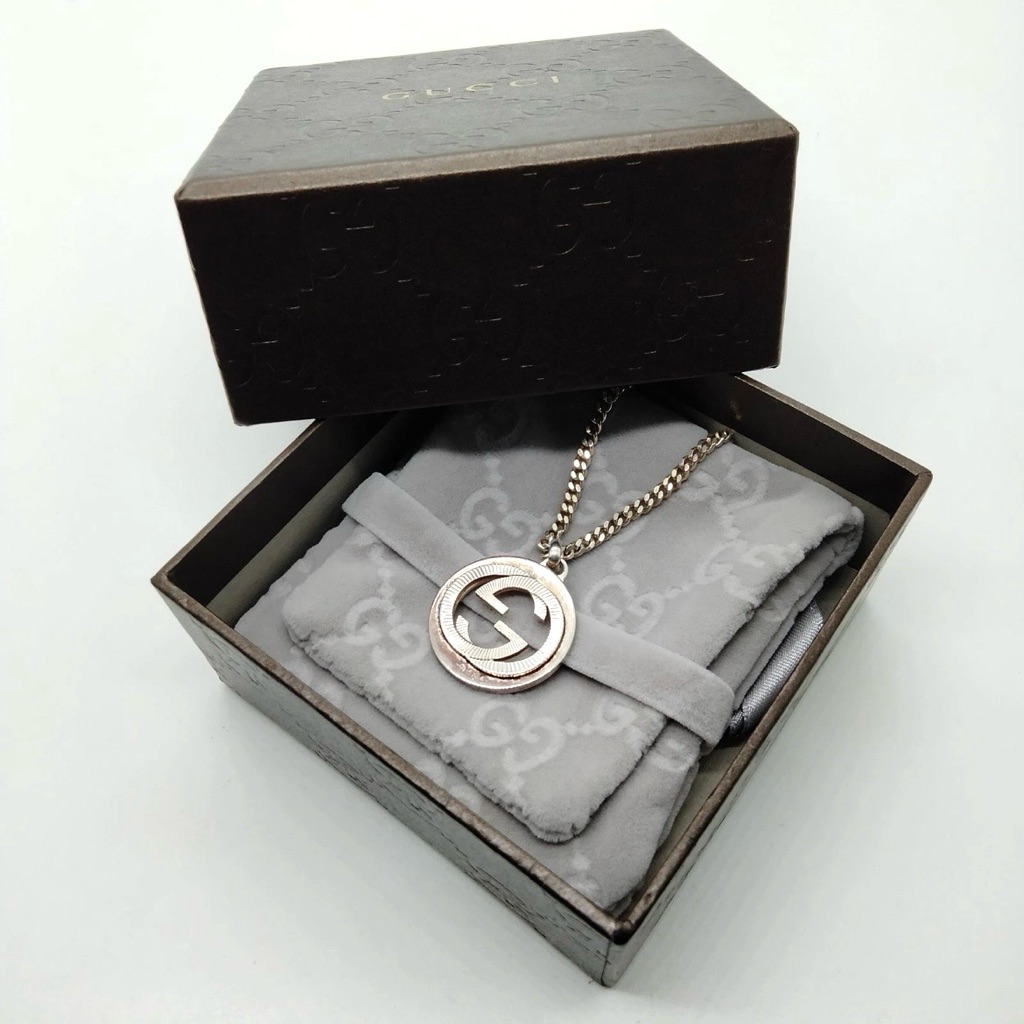 Authentic Gucci Classic Interlocking G Logo Monogram Sterling Silver Necklace